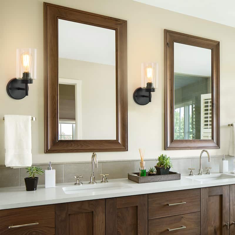 1-Light Modern Bathroom Vanity Light with Clear Glass Shades（Set of 2), Industrial Wall Sconces, Modern Wall Lights