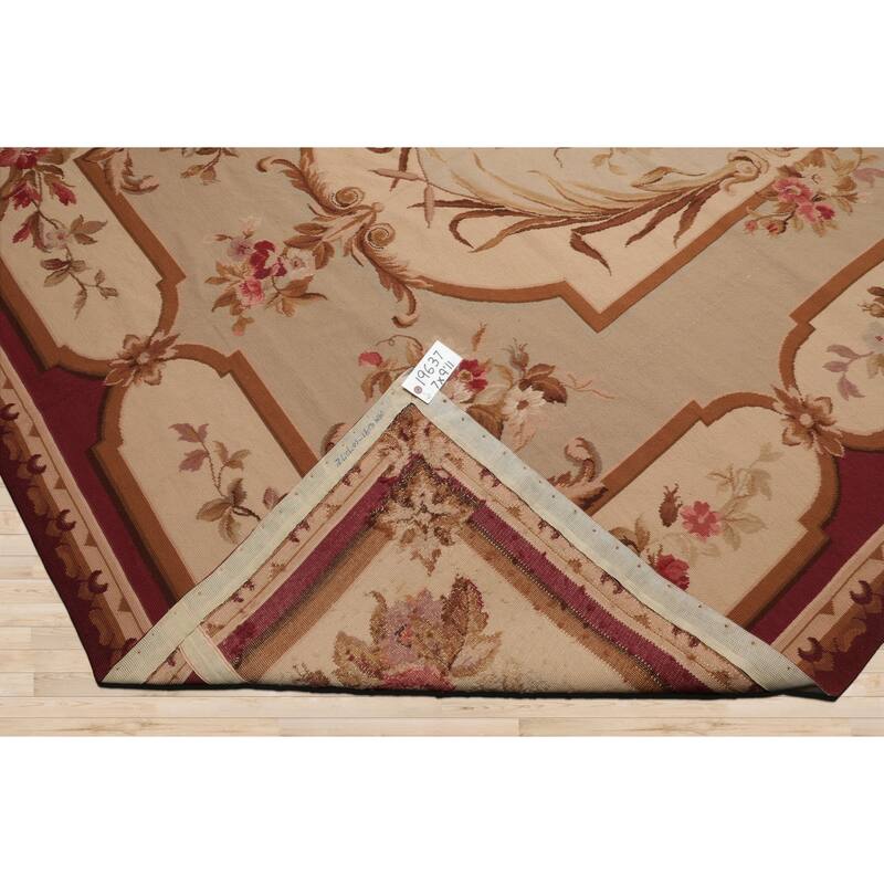 7x9'11'' Hand Woven Wool Ivory French Aubusson European Classic Rug - 7' x 9' 11''