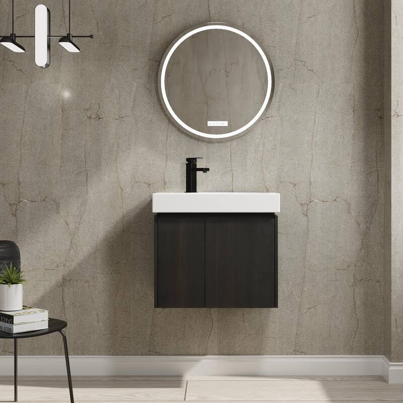 BNK 16"/20"/24"/30"/36" Single Sink Bathroom Vanity with Soft Close Door and Shelf - 24''W - Black-Ceramic Sink