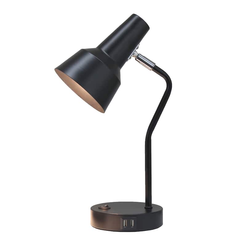 Modern Metal Gooseneck Desk Lamp with Dual USB Charging Ports Adjustable Arm Multiple Colors - 7.8" (L) x 5.2" (W) x 15.2" (H)