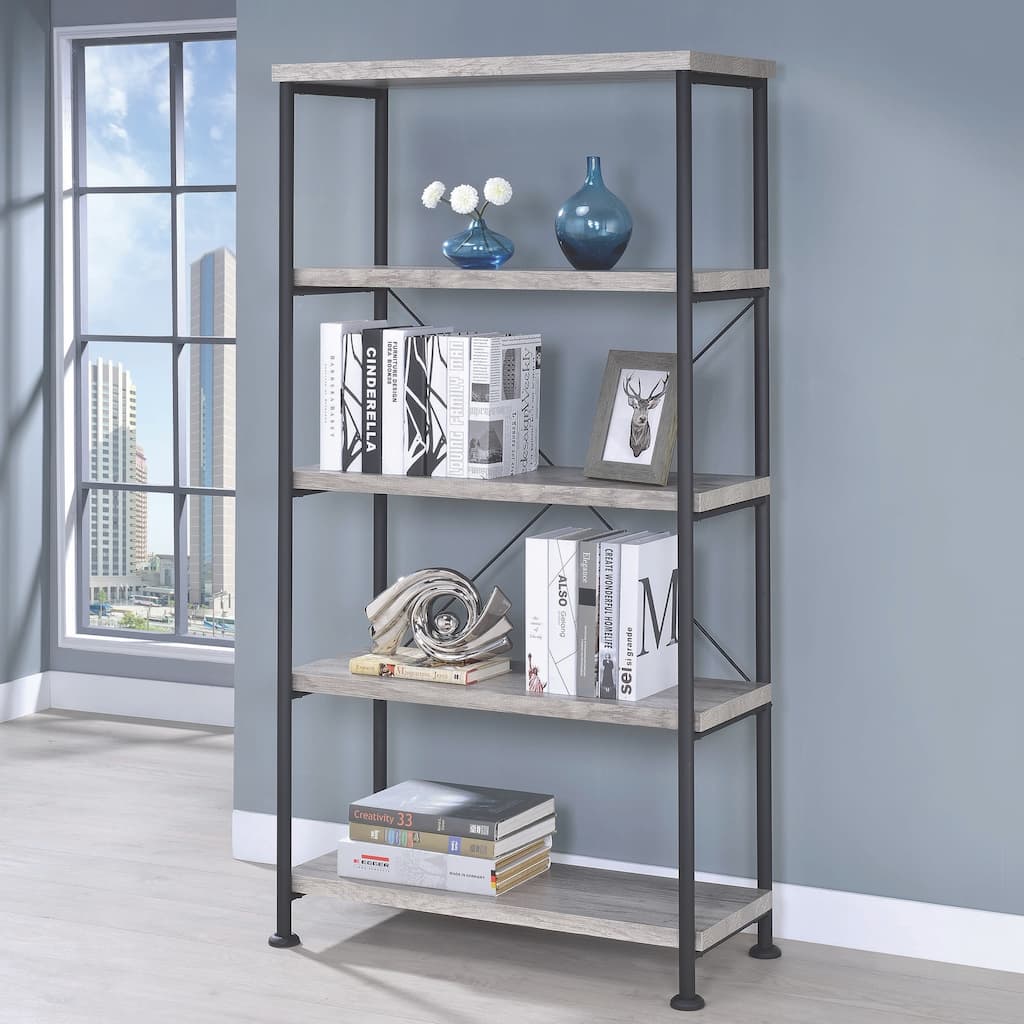 Mid-Century Industrial Driftwood Design Home Office Bookcase Display