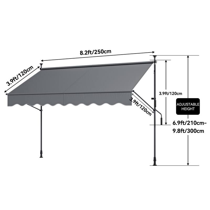 Mosis 13' x 4' Manual Retractable Awning, Non-Screw Freestanding Patio Sun Shade Shelter with Support Pole Stand