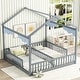 preview thumbnail 1 of 33, Double Twin House-Style Floor Bed with Fence,Guardrails,Without Door