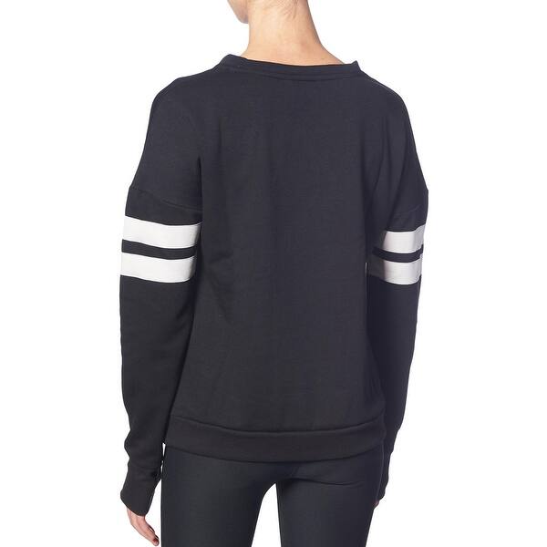 Bebe Sport Striped Fleece Lined Active Crew Neck Pullover Sweatshirt For Women Black Overstock Bebe Sport Striped Fleece Lined Active Crew Neck Pullover Sweatshirt For Women Black Overstock