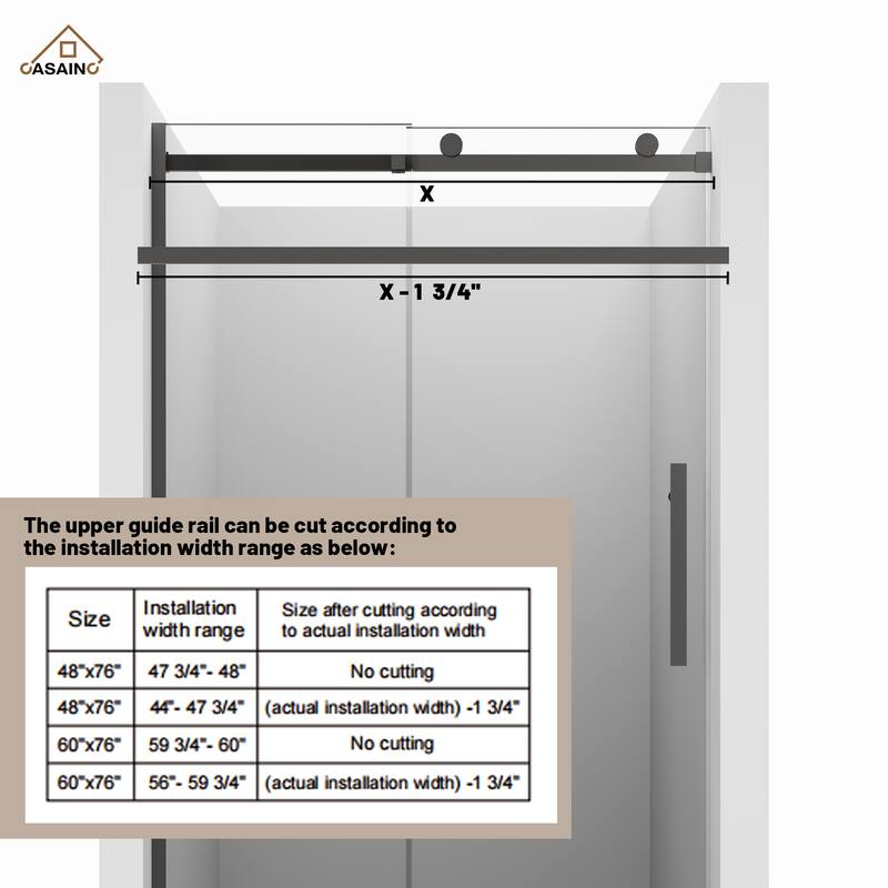 CASAINC 48 in. W x 76 in. H Sliding Frameless Shower Door with SGCC Certification