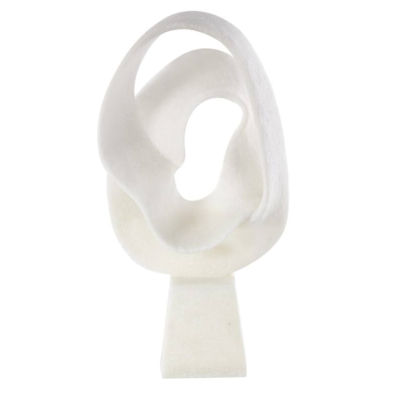 Polystone Abstract Textured Wave Decorative Sculpture with Elevated Base - White - Roche River Decor - White