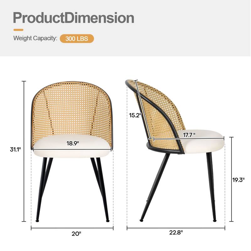 Modern Upholstered Rattan Dining Chairs Set of 2/4