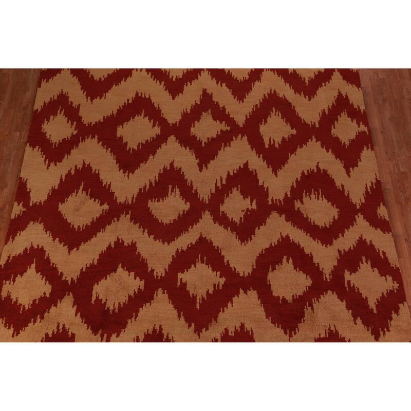 Hand Knotted Oriental 100% Wool Carpet Modern Geometric Oranges & Rust Moroccan Area Rug - 11' 8'' X 8' 10''