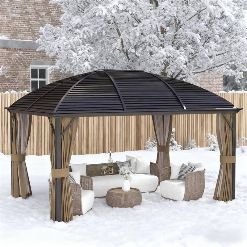 Gazebo with Curtains, Pavilion with Steel Roof Ceiling Hook