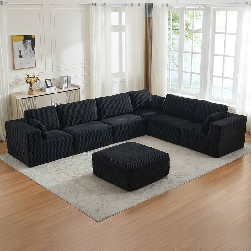 Convertible Corduroy Modular Sectional Sofa - Black