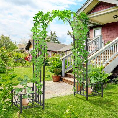 Steel Garden Arch with Planters Dark Gray Outdoor Decorative Archway for Climbing Plants Weddings Parties