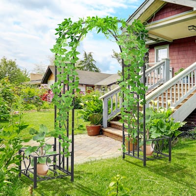 Outsunny Metal Garden Arbor with Planter Boxes Various Climbing Plant Wedding Arch Bridal Party Decoration for Outdoor Lawn