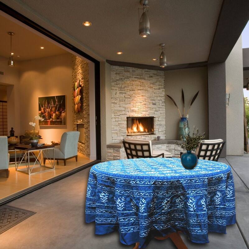 Regal Block Print Cotton Dabu Floral Tablecloth Collection