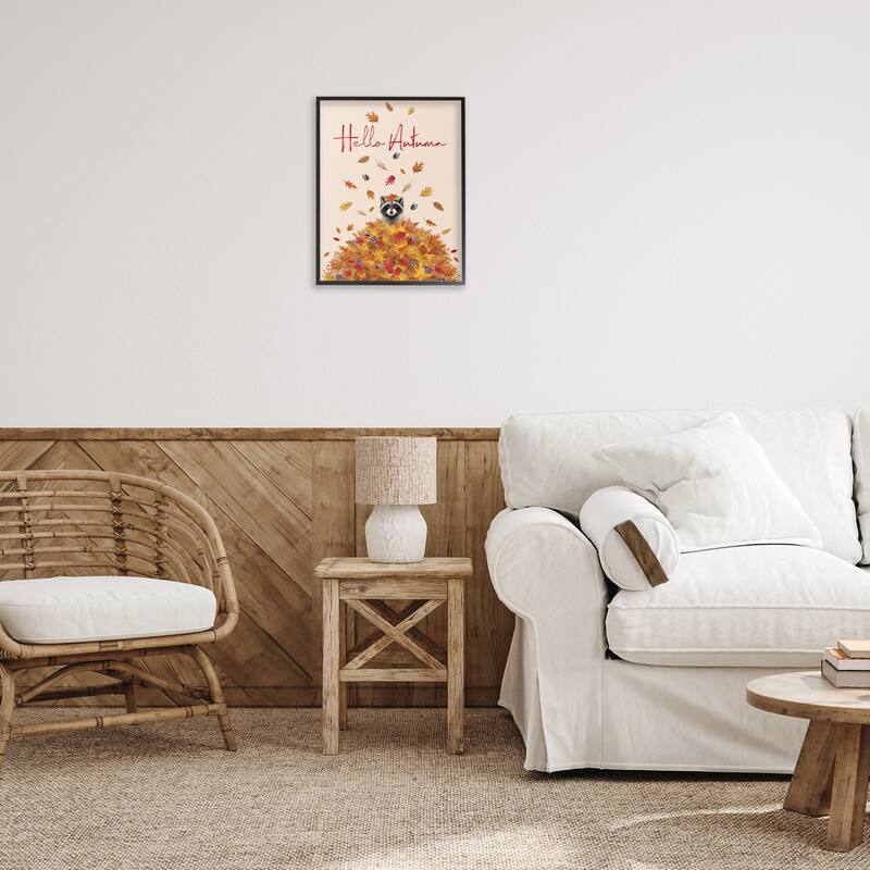 Stupell Hello Autumn Raccoon Framed Giclee Art Design By Elizabeth Tyndall