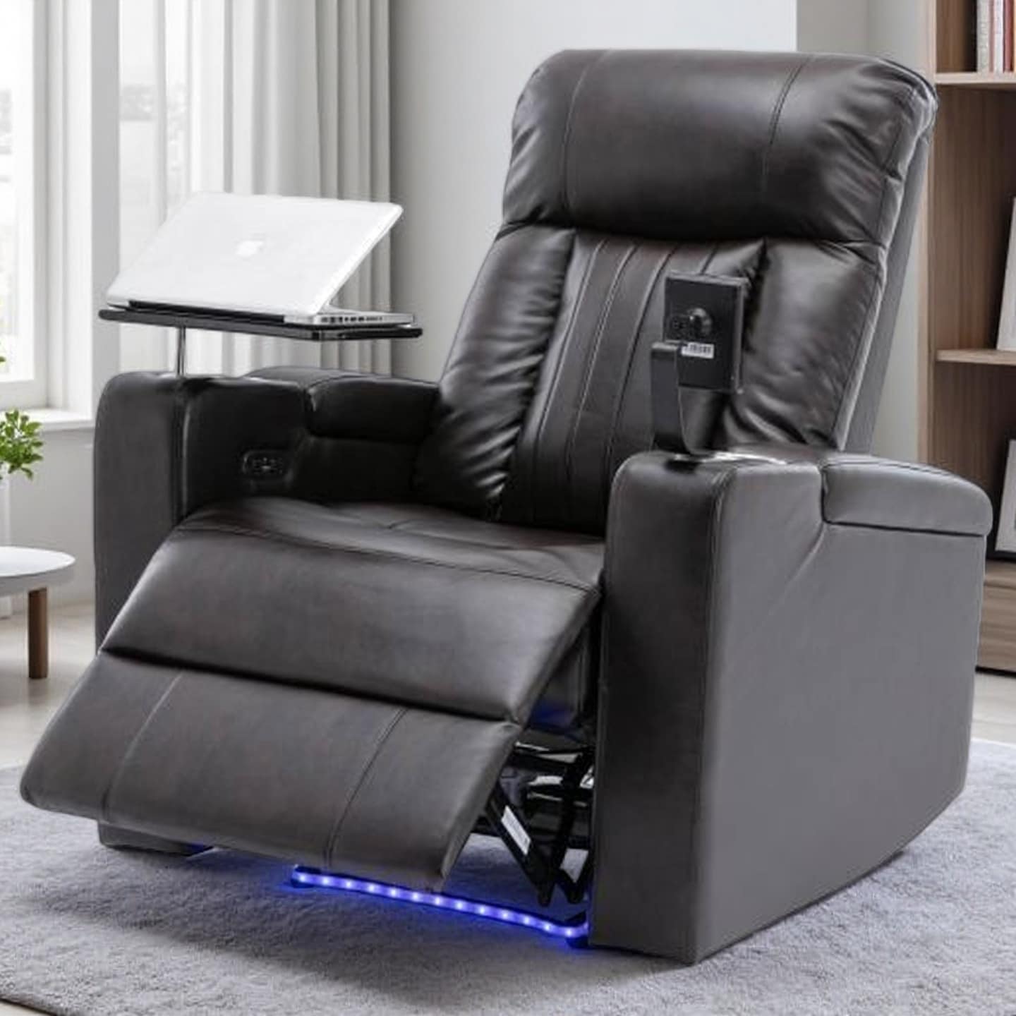 Electric PU Leather Recliner Chair with Swivel Tray, USB Charging Port, Hidden Arm Storage & Dual Cup Holders