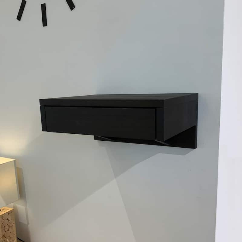 Set of 2 Black Floating Nightstands with Drawers and Shelf