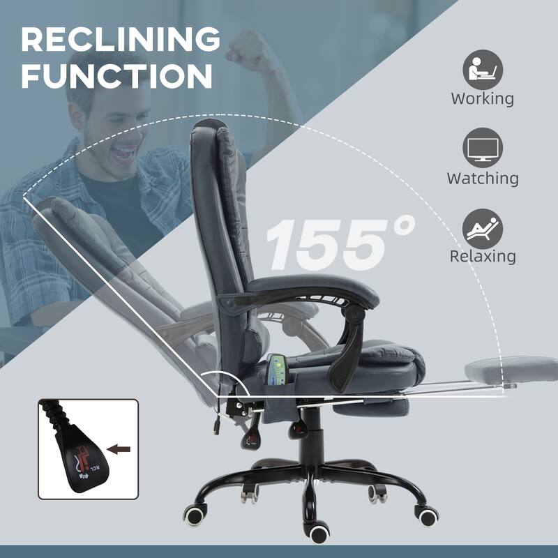7-Point Vibration Massage Office Chair with Reclining Backrest and Remote Control, for Home Office, Blue
