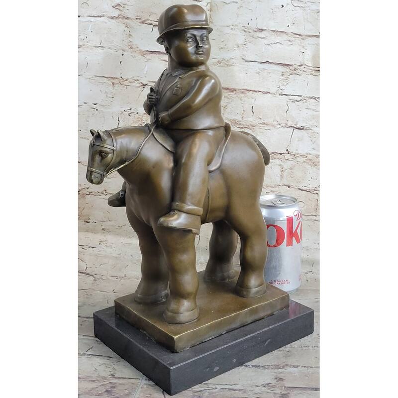 Man On A Horse By Fernando Botero Bronze Statue Sculpture Marble Base 15 Inches X 10 Inches