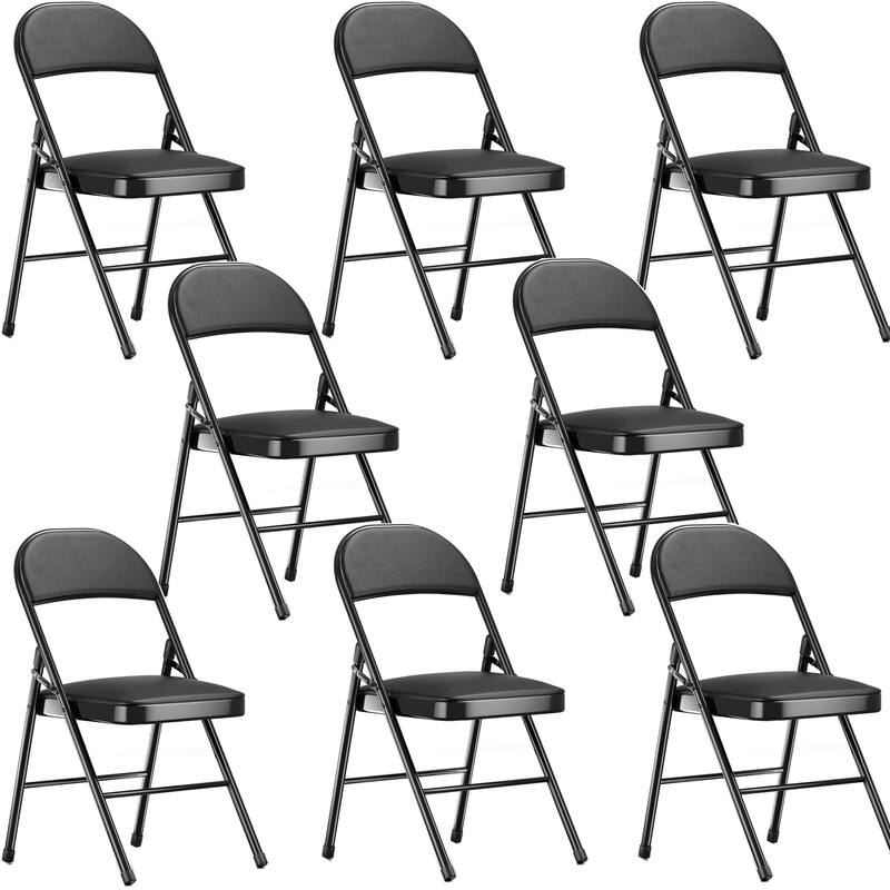 VECELO Dining Chairs Set of 4/8, Beige/Black Folding Chairs with Steel Frame - Set of 8 - Black(with Cushion Seat)