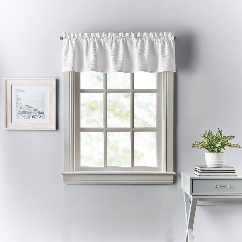 DKNY Chrysanthemum Floral Valance, Swag & Tier Pair Curtain Collection - White - Valance