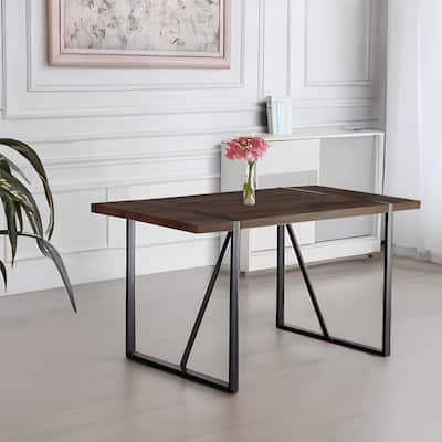 55"Rustic Rectangular MDF Walnut color Dining Table For 4-6 Person,With 1.5" Thick Engineered Wood Tabletop and Black Metal Legs