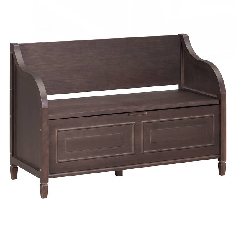 Rustic Style Solid wood Entryway Multifunctional Storage Bench with Safety Hinge