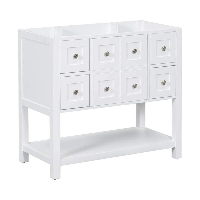 Painted Bathroom Vanity Cabinet with Drawers, Shelves, and Silver Knobs - 35.6"x17.9"x33" - 35.6in L