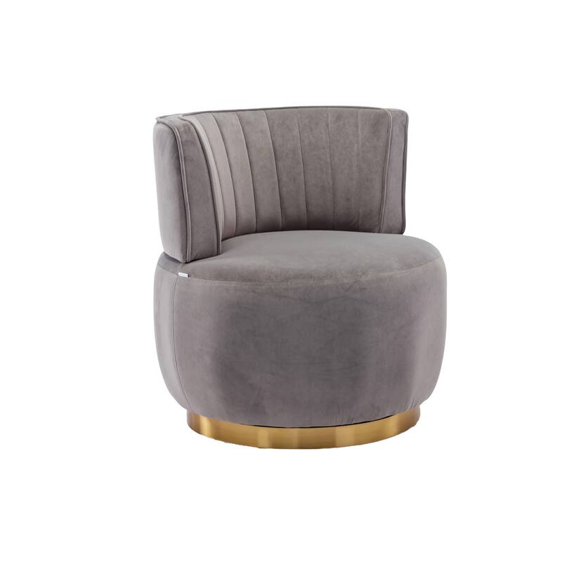 360° Swivel Velvet Barrel Sofa Chair with Wide Upholstered and Angled Armrests