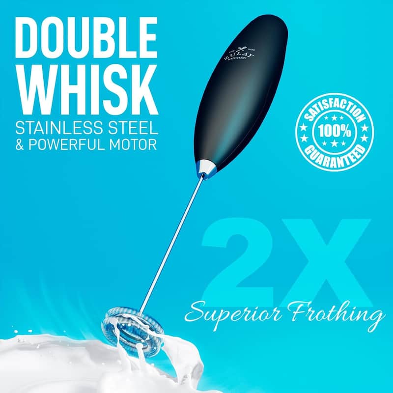 Zulay Kitchen Double Whisk Milk Frother Handheld Mixer High Powered