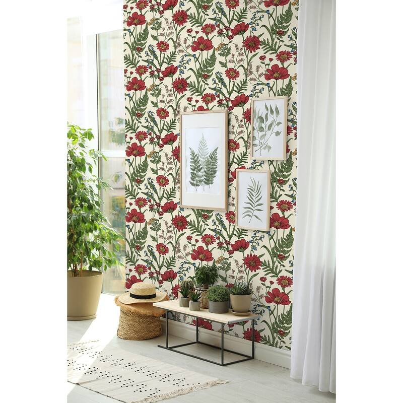 Fine Decor Arden Red Wild Meadow Wallpaper
