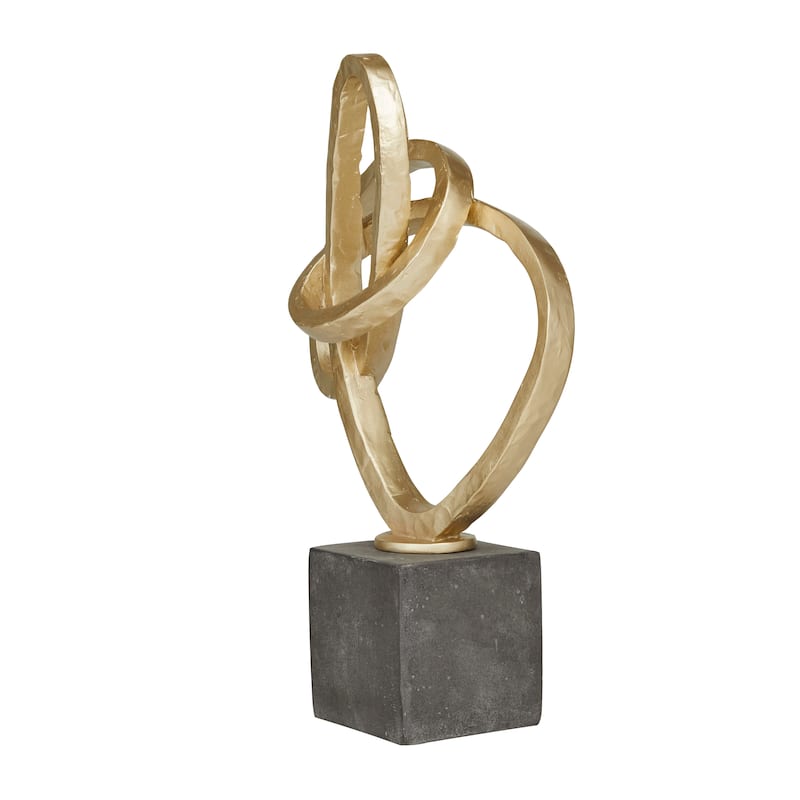 Gold Polystone Link Abstract Decorative Sculpture with Black Base