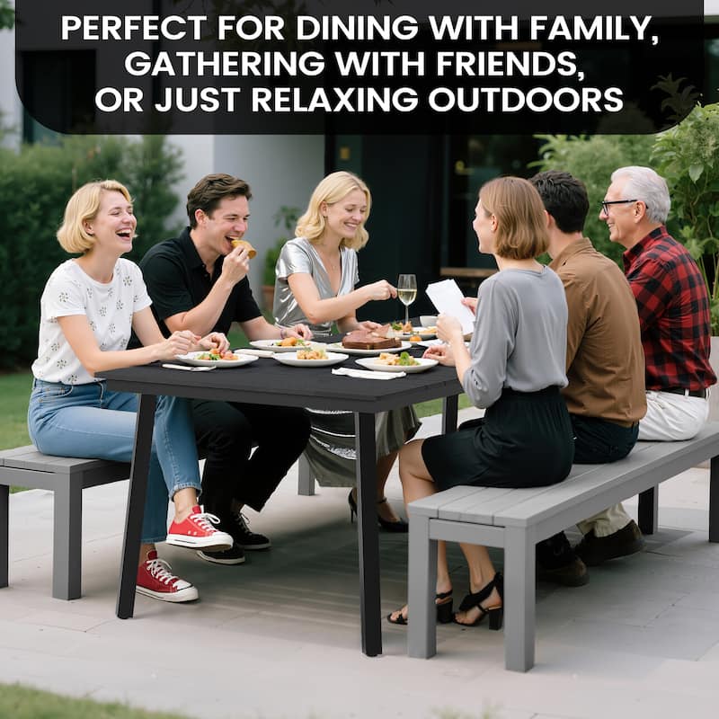 7-Piece Outdoor Rectangle Patio Dining Table with Umbrella Hole and Cushioned PE Rattan Chairs