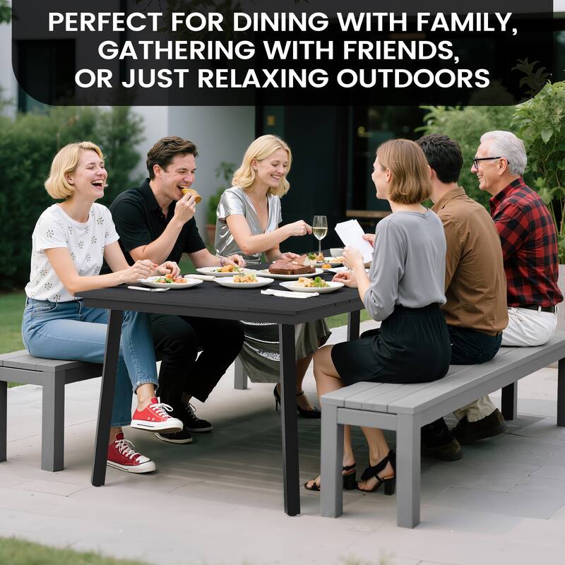 9-Piece Outdoor Dining Set Rectangle Patio Dining Table with Umbrella Hole and Folding Chairs