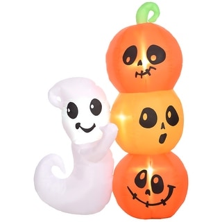 5ft Inflatable Waterproof Halloween Decoration Ghost and Pumpkin, Blow Up Outdoor LED Yard Display