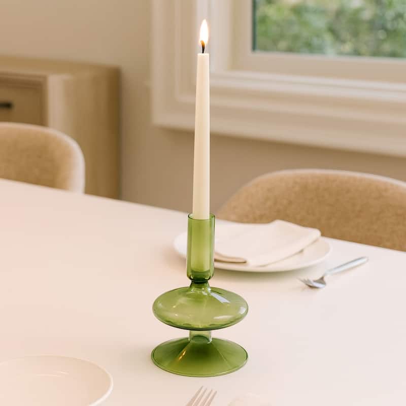 Sculptural Glass Candle Holder with Rounded Accent Base - Modern Tabletop Candle Holder for Any Room
