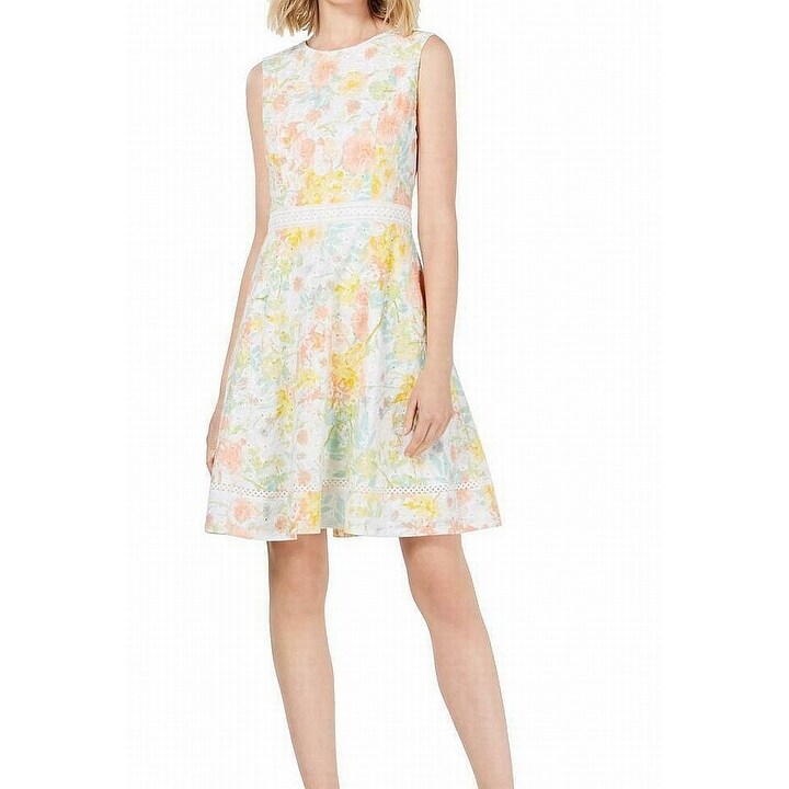 calvin klein eyelet fit & flare midi dress