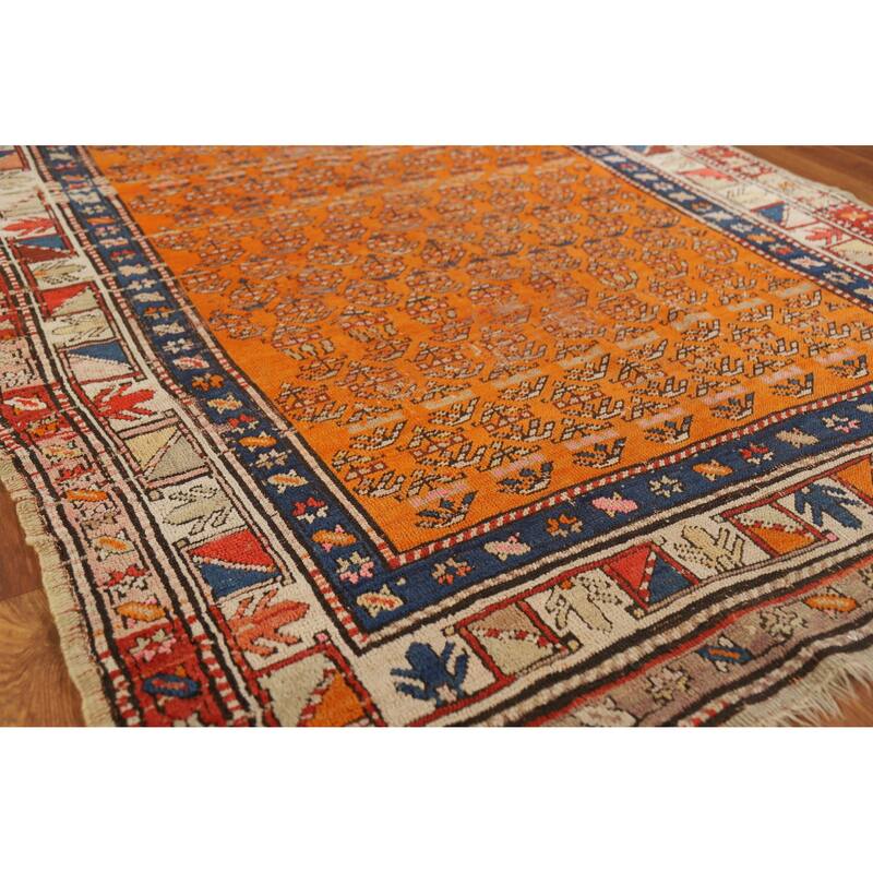 Hand Knotted Oriental 100% Wool Carpet Traditional Geometric Oranges & Rust Caucasian Runner Rug - 9' 3'' X 4' 0''