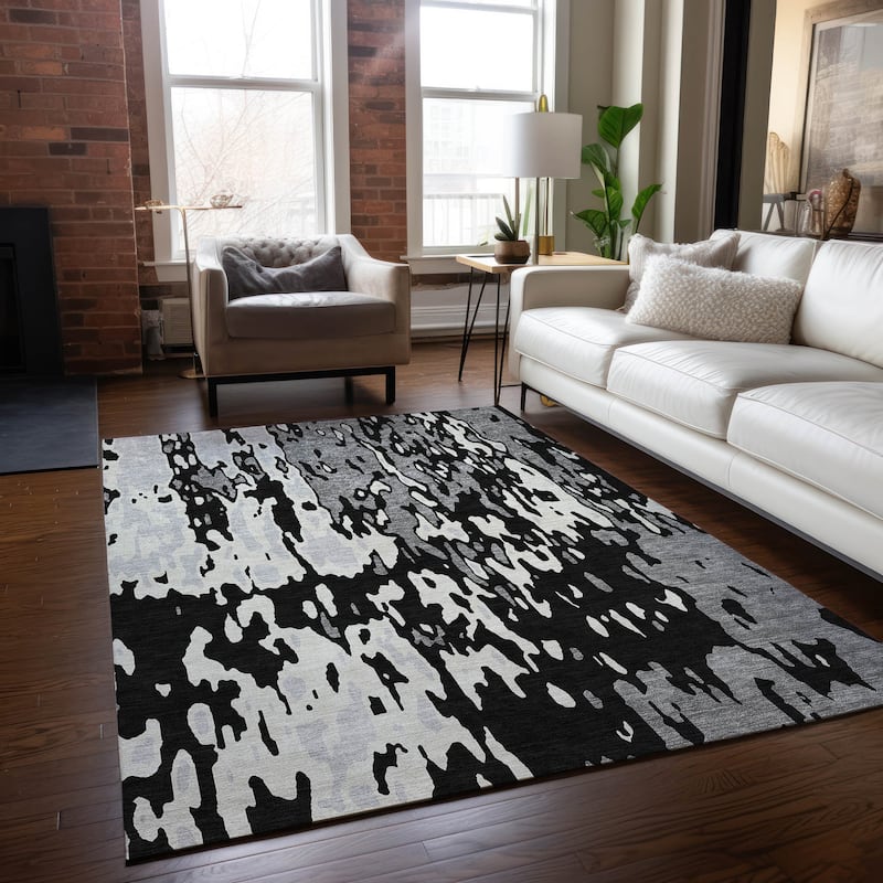 Machine Washable Indoor/ Outdoor Abstract Contemporary Chantille Rug
