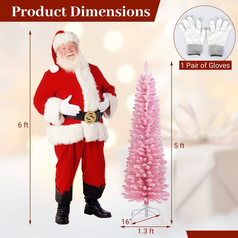 Gymax 5 FT Pink Artificial Christmas Tree Slim Pencil Xmas Tree w/ 328