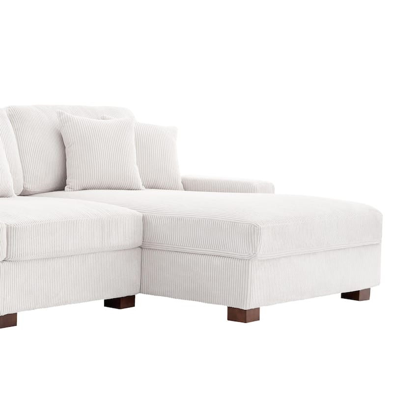118" W Corduroy L-shape Modular Sectional Sofa with Pillows