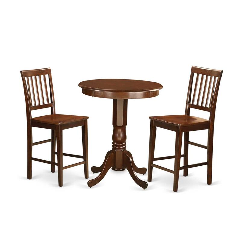 Counter Height Dining Set - 3 Piece Wood Table & Chairs - Round Pedestal Table - Kitchen Set - 30 Inch