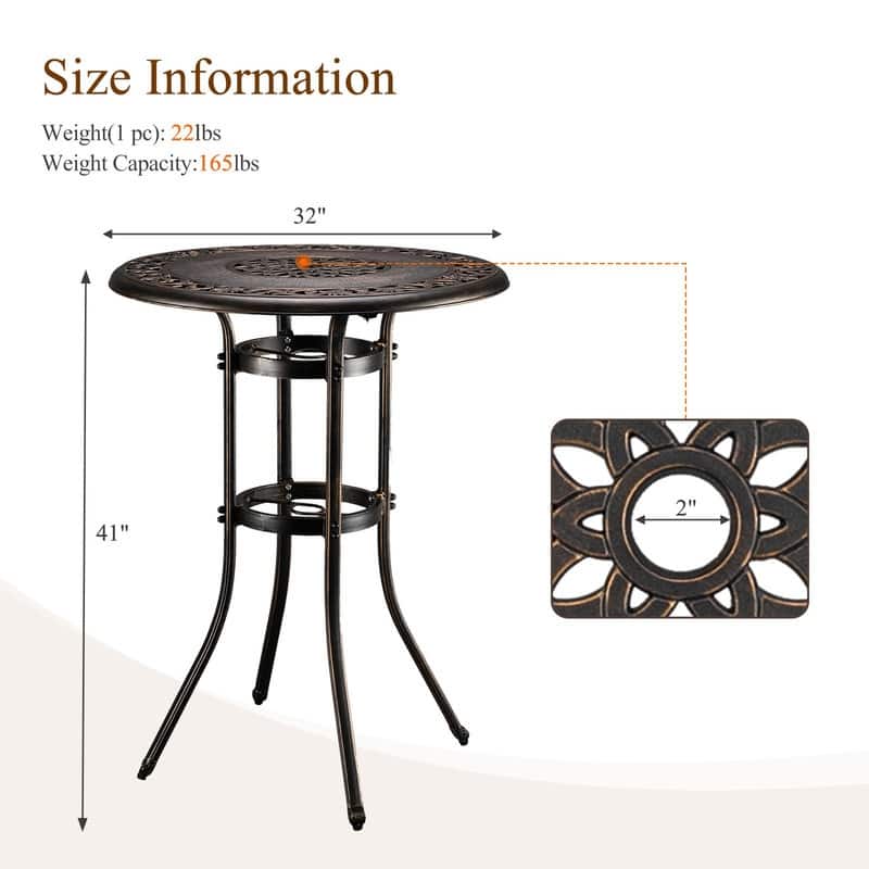 41" H Outdoor Cast Aluminum Round Dining Table