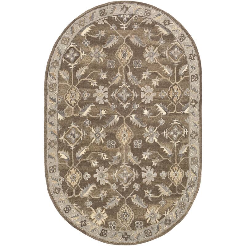 Livabliss Traditional Caesar Border Area Rug - 6' x 9' Oval - Dark Brown