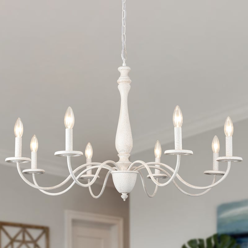 Modern Farmhouse Chandelier, 8-Light Candle Chandelier for Living Room Kitchen Island Dining Foyer - W37.4"x H20.47"