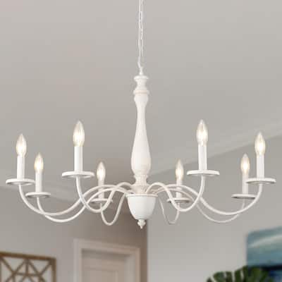 Modern Farmhouse Chandelier, 8-Light Candle Chandelier for Living Room Kitchen Island Dining Foyer - W37.4"x H20.47"