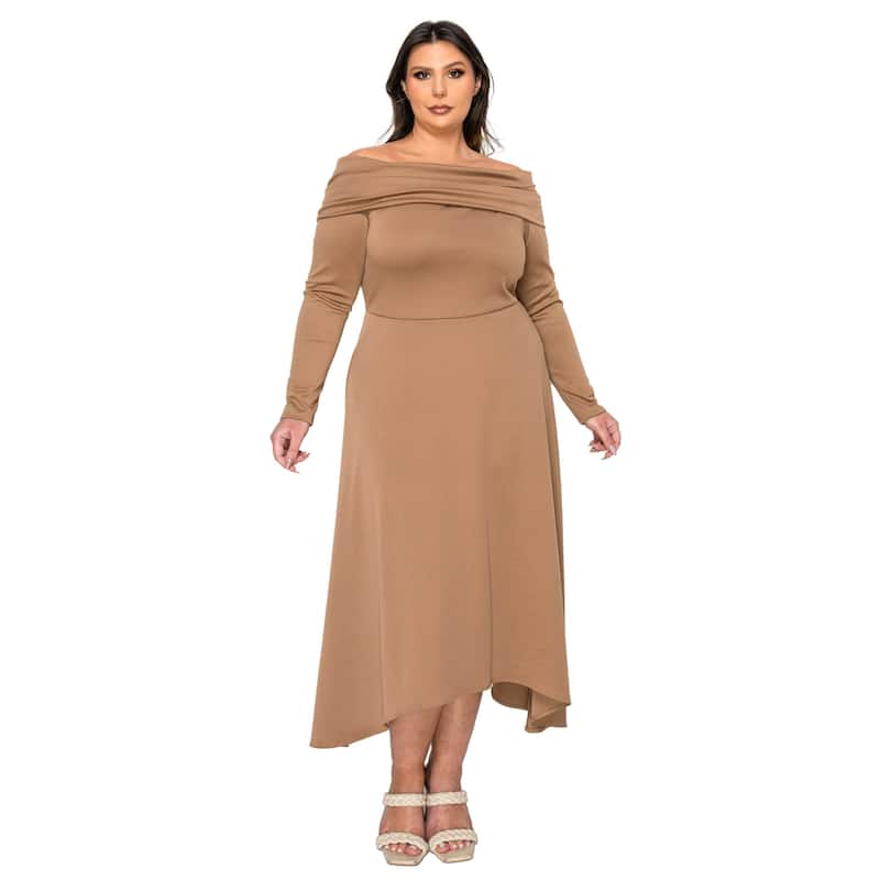 L I V D Plus Size Lyra Off the Shoulder Maxi Dress - 2X - Mocha