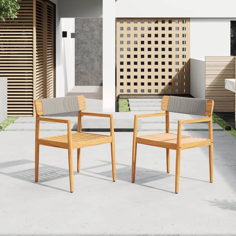 Christopher Knight Home - Zorion Acacia Wood Outdoor Dining Armchair - Teak+ Gray+2 Piece