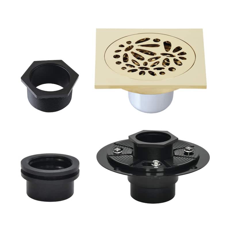 Kingston Brass BSFK6360 Watercourse 4" Square Shower Drain - Polished Brass