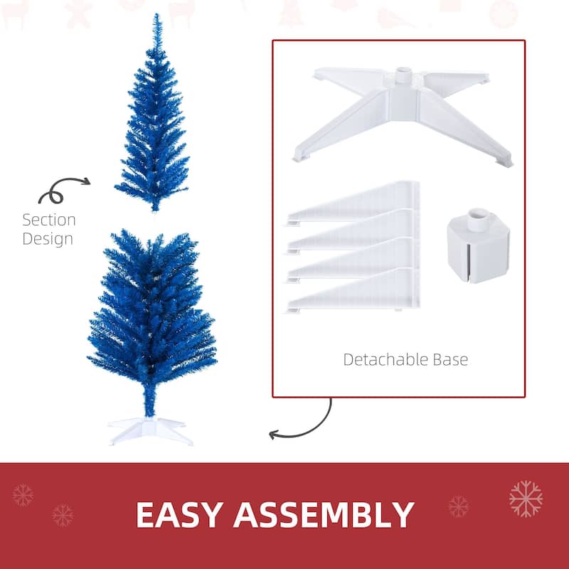 HOMCOM 5' Artificial Pencil Christmas Tree, Slim Xmas Tree with 294 Realistic Branch Tips and Plastic Stand, Blue - 4.91 ft