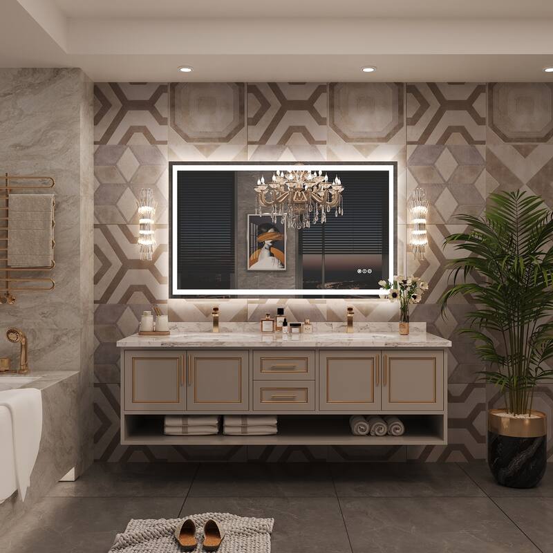 Frameless LED Front Light and Backlit 3 Colors Dimmable Anti-Fog Wall Bathroom Vanity Mirror